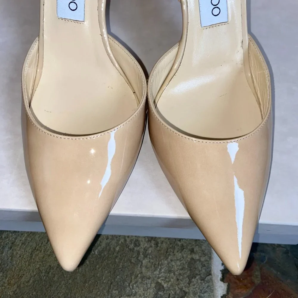 Jimmy Choo Women's Nude Tilly Patent Leather Sling-Back Pumps | Size 39.5 (US 9) - Picture 9 of 9